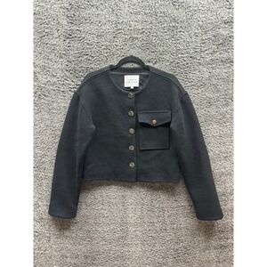Tanya‎ Taylor Kento Cotton Blend Button-Front Cropped Jacket Black Womens Size S